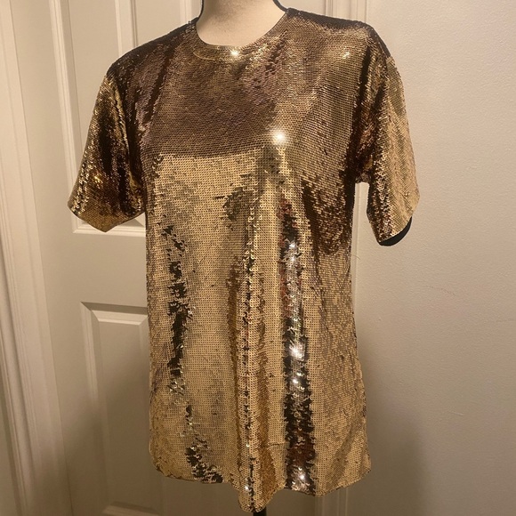 Michael Kors Women’s Gold Sequin Short Sleeve Top New xs- m - Picture 1 of 12